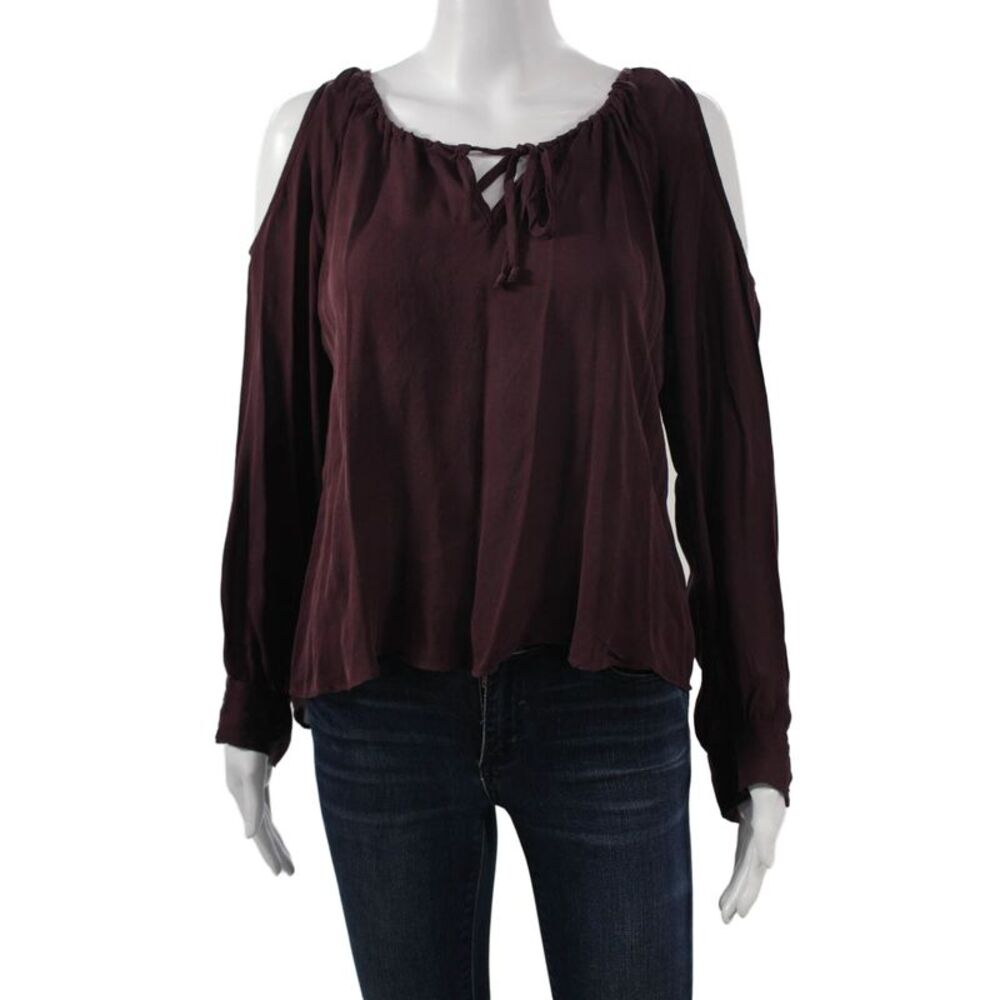 Chelsea Flower Womens Bohemian Purple Silk Drawstring Long Sleeve Blouse Size S